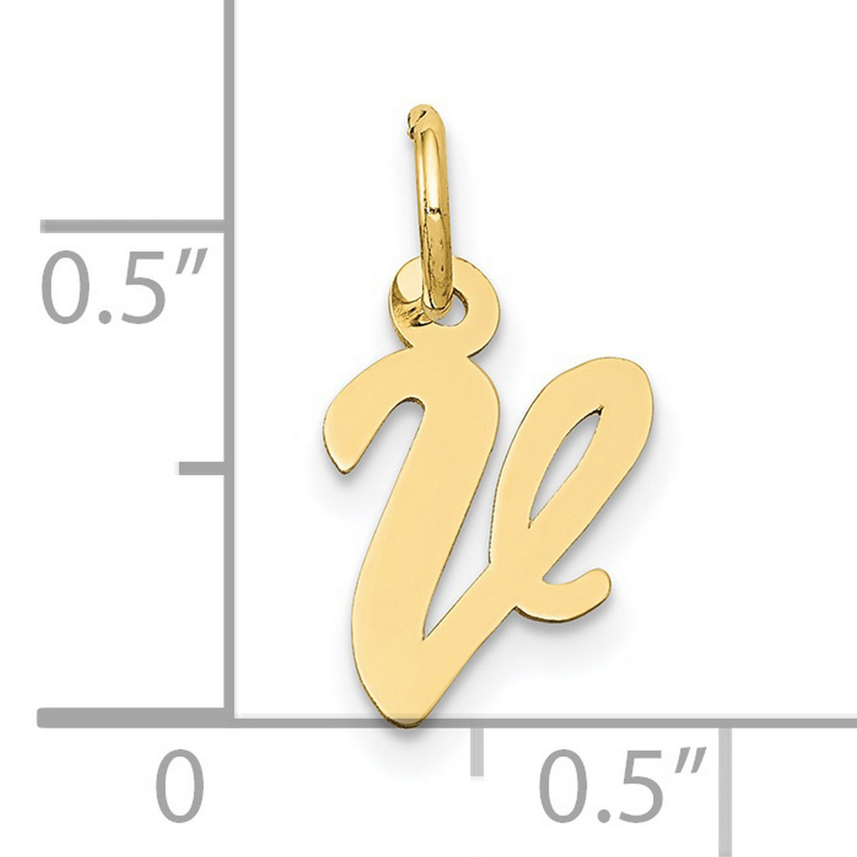 10k Yellow Gold Initial Pendant, Script Letter V Charm, Polished Finish, Cursive Monogram Design