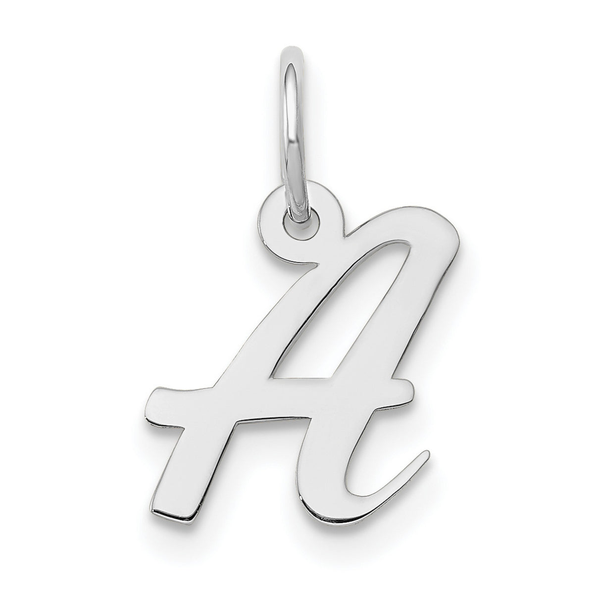 10k White Gold Script Initial A Pendant Charm, Polished Cursive Letter Monogram for Women