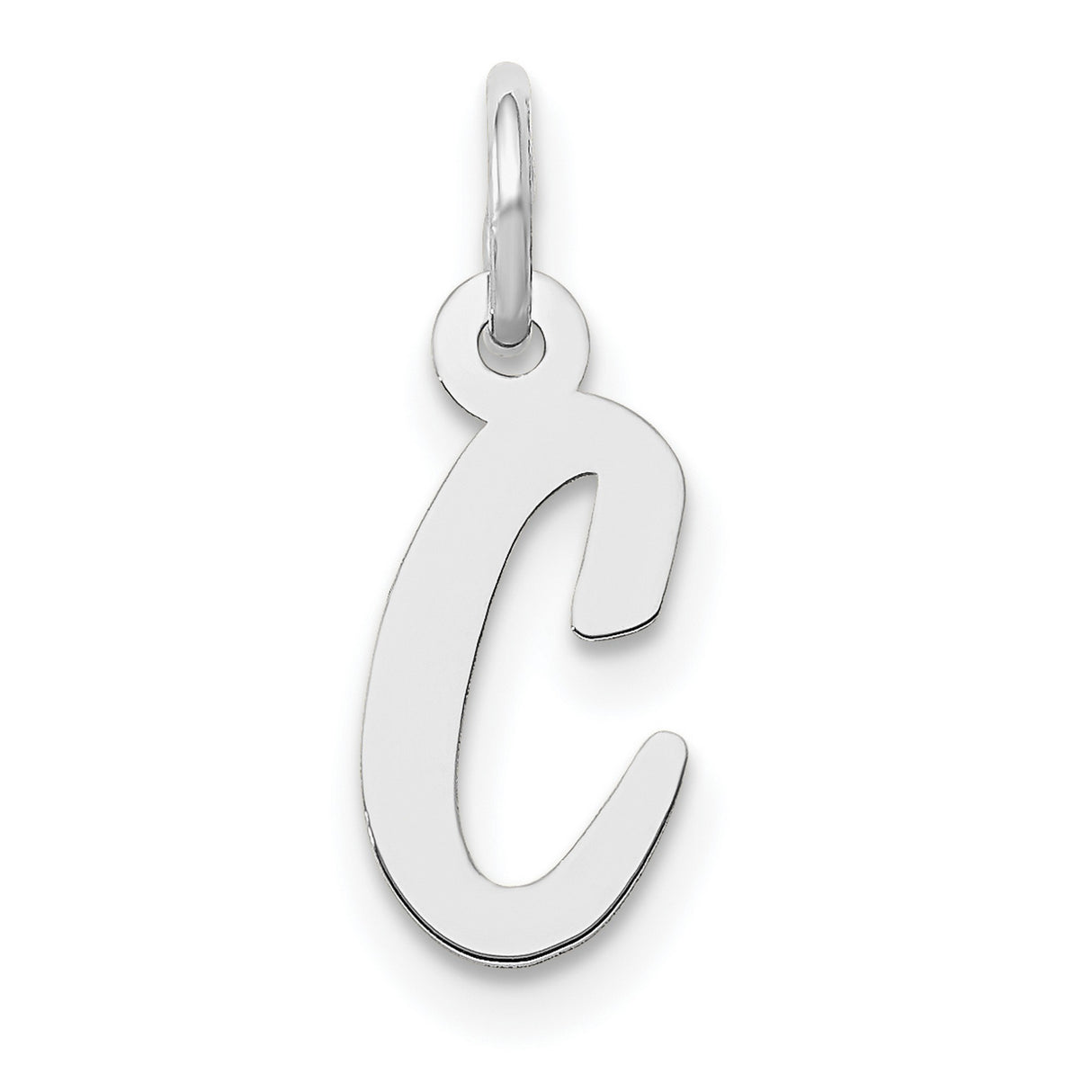 10k White Gold Initial C Pendant, Cursive Letter Charm with Script Design