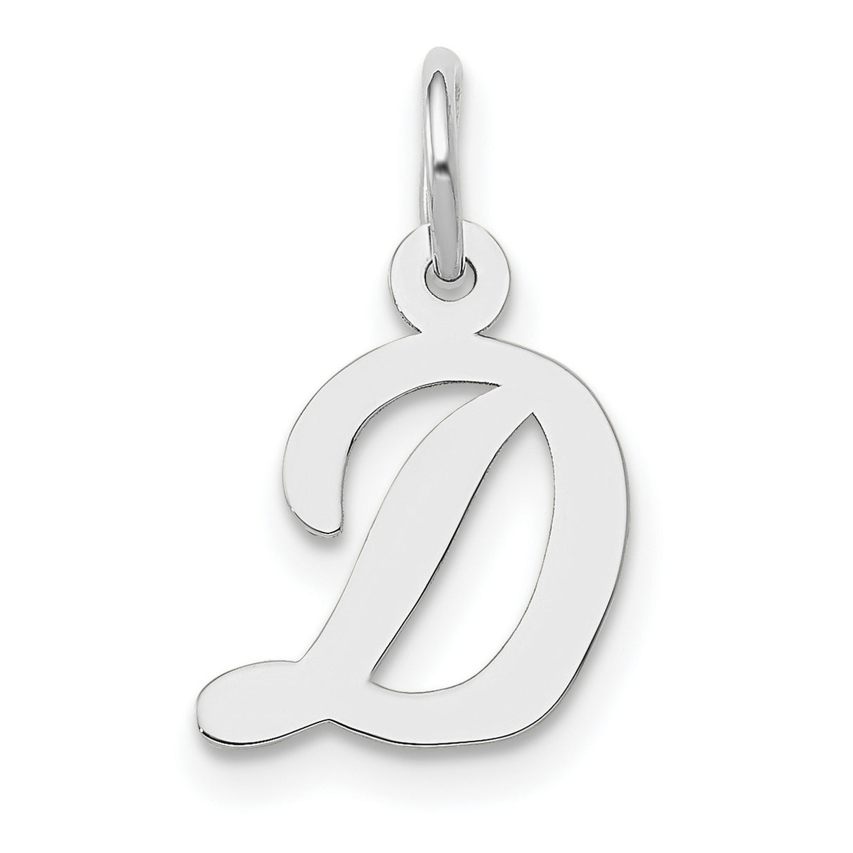 10k White Gold Script Initial D Pendant, Cursive Letter Charm for Women