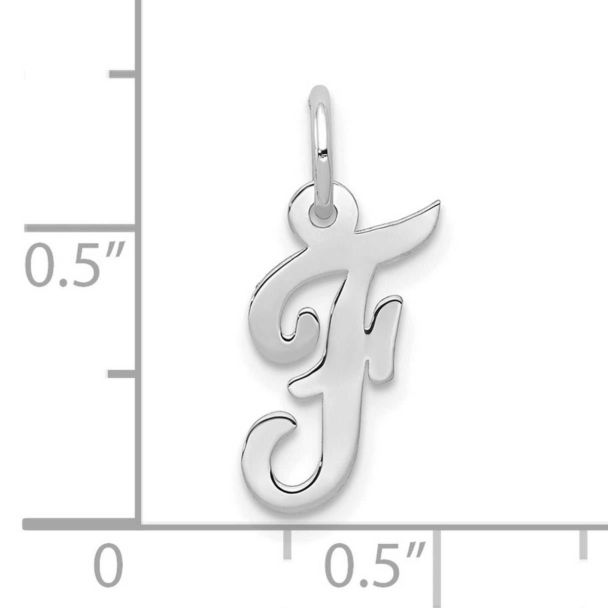 10k White Gold Initial F Pendant, Polished Cursive Letter Charm for Women