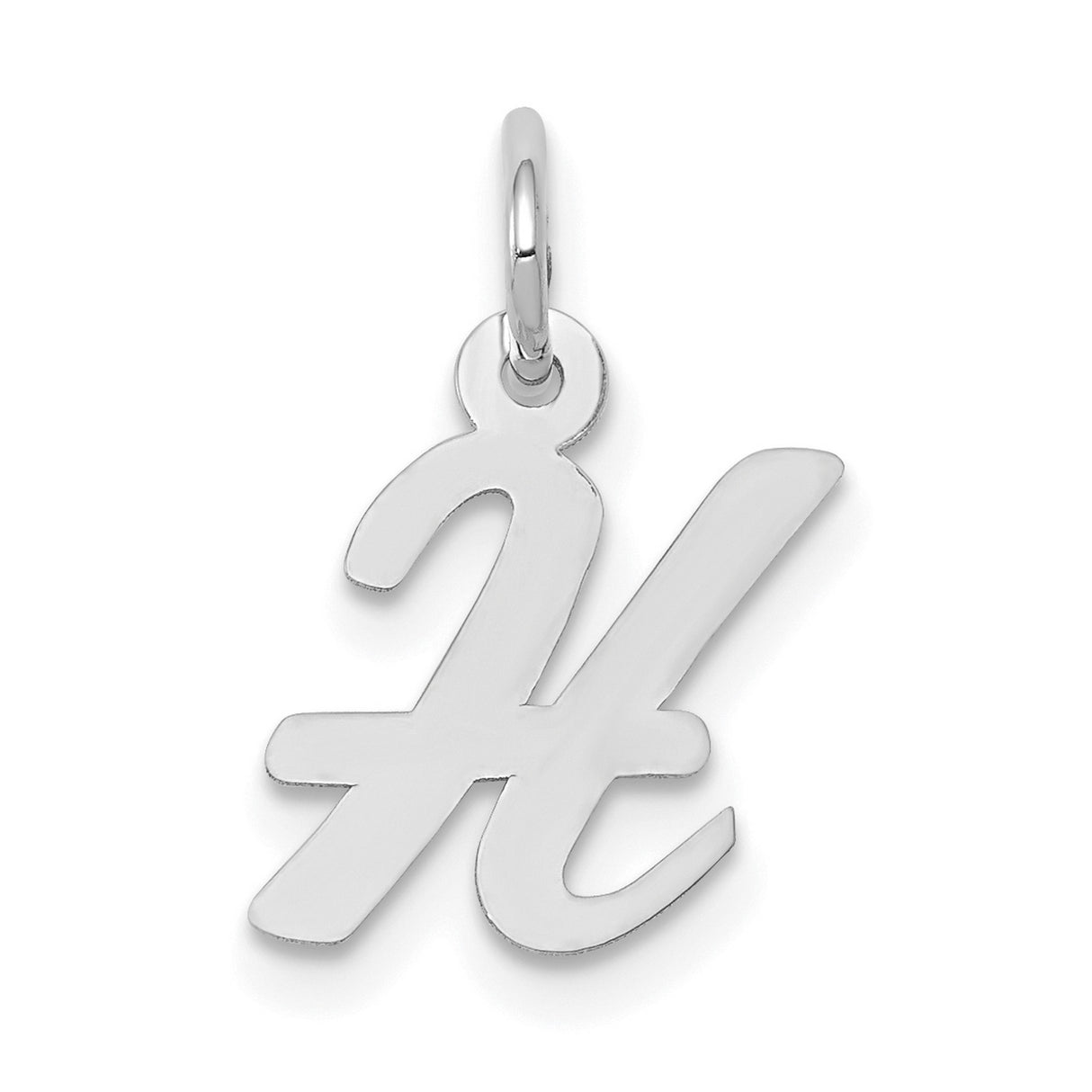 10k White Gold Initial H Pendant Charm, Cursive Script Letter Design for Women