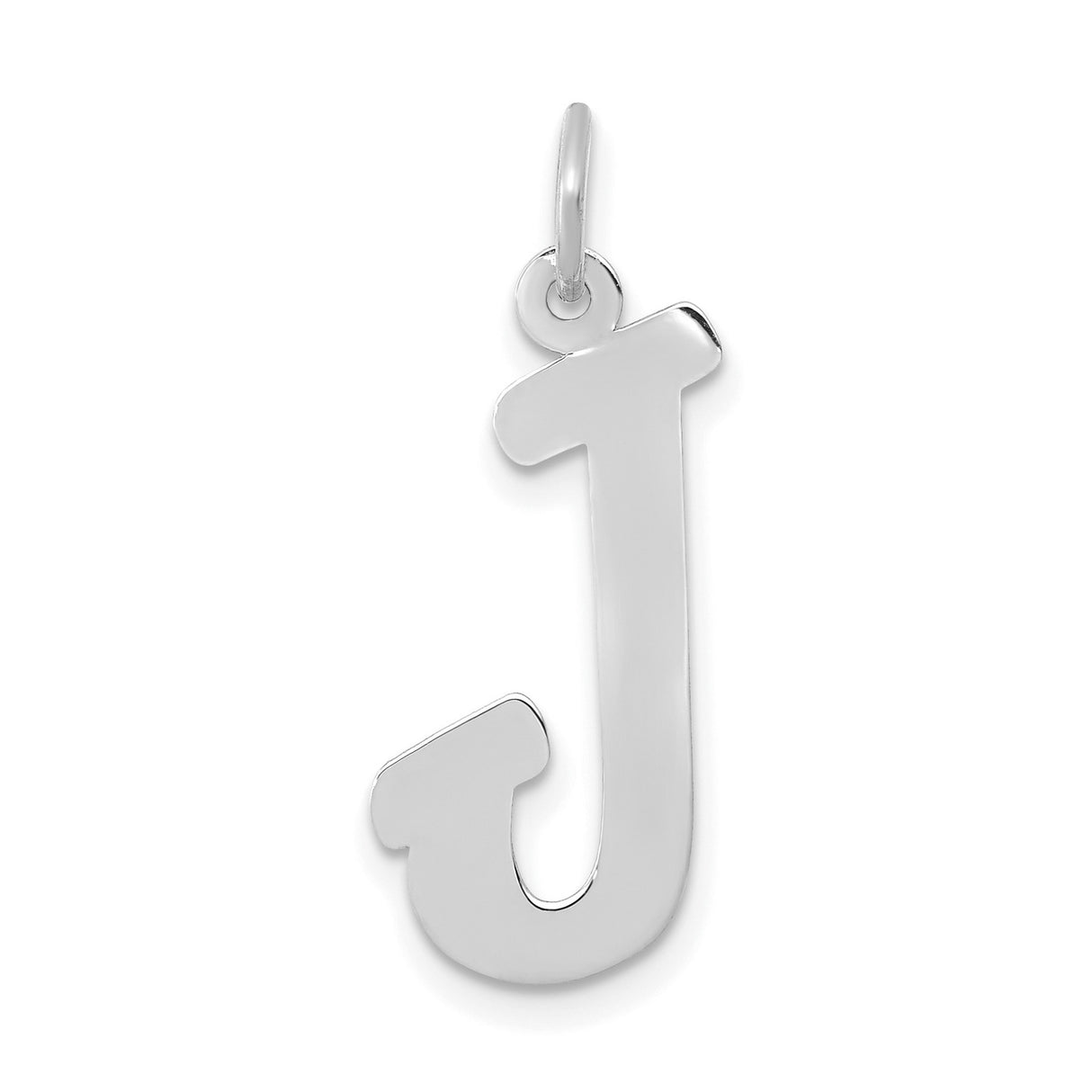10k White Gold Initial J Pendant Charm, Polished Block Letter Design for Women or Unisex