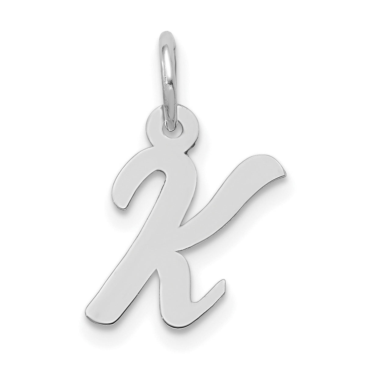10k White Gold Initial K Pendant Charm, Script Monogram Design for Women or Unisex Wear