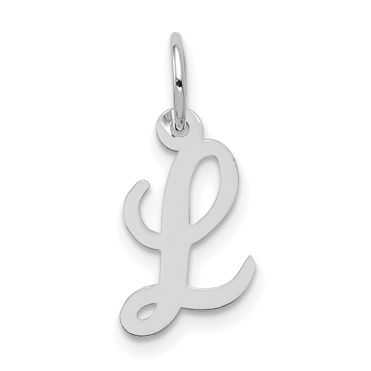 10k White Gold Letter L Pendant, Script Cursive Initial Charm for Women