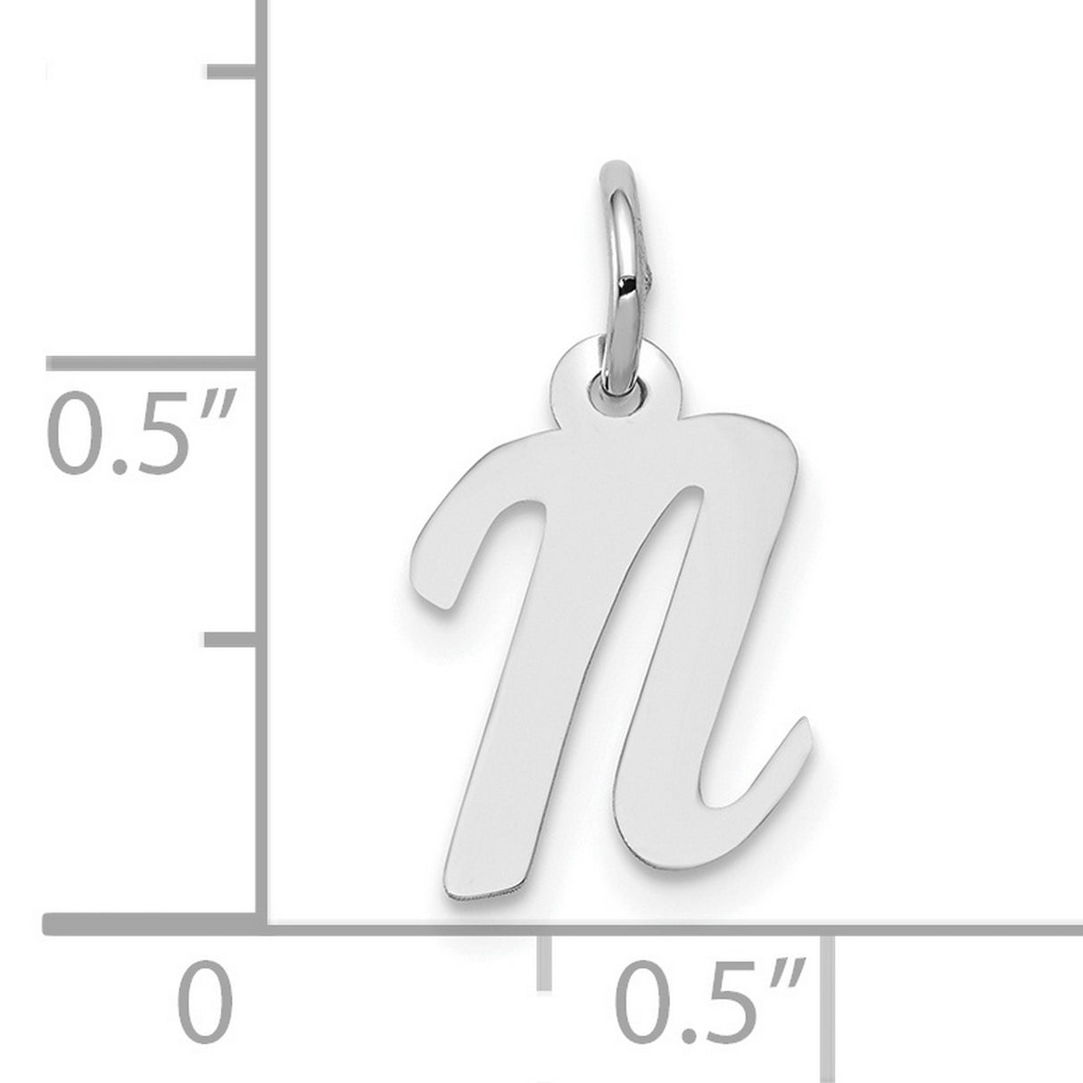 10k White Gold Script Initial N Pendant, Polished Finish, Minimalist Letter Charm for Women