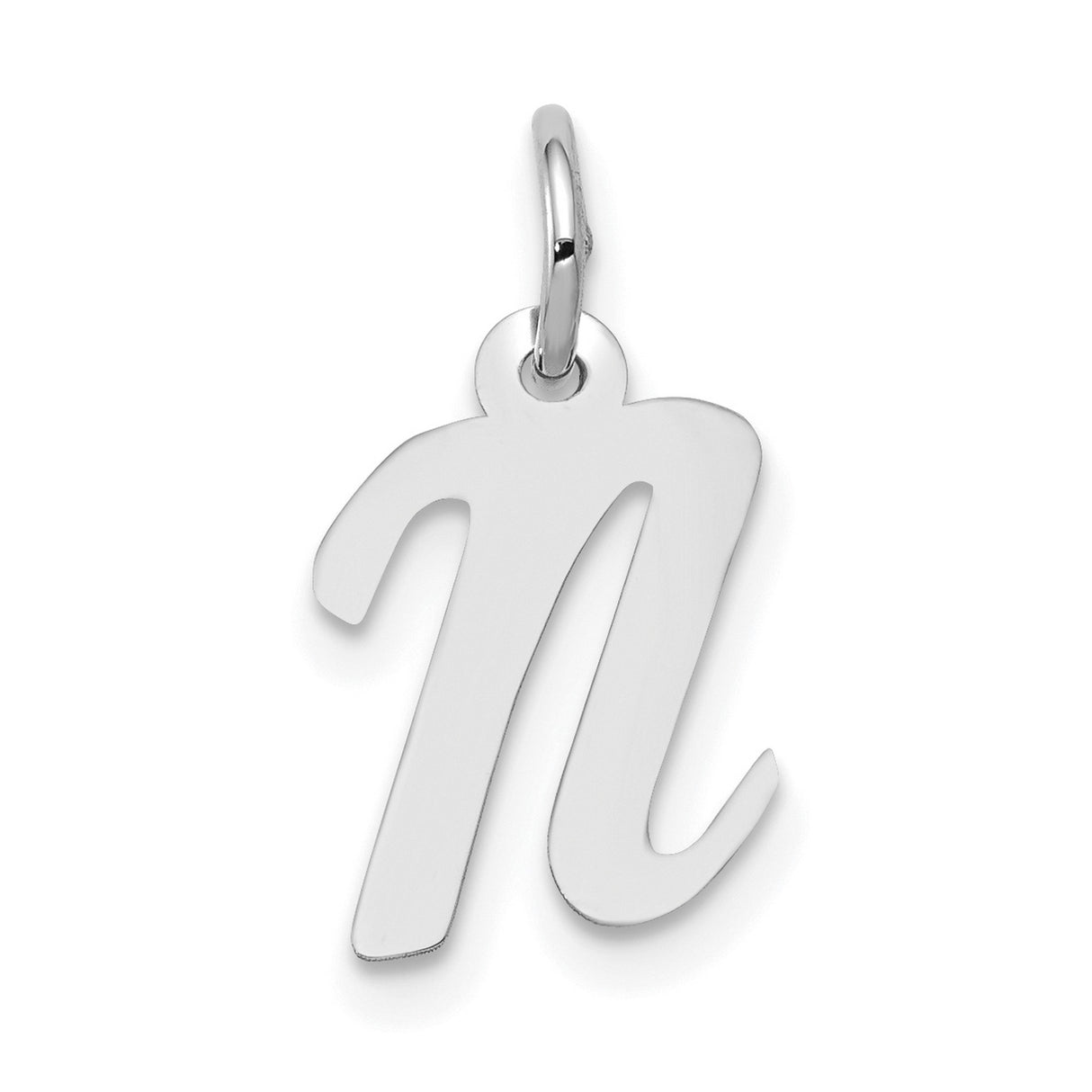 10k White Gold Script Initial N Pendant, Polished Finish, Minimalist Letter Charm for Women
