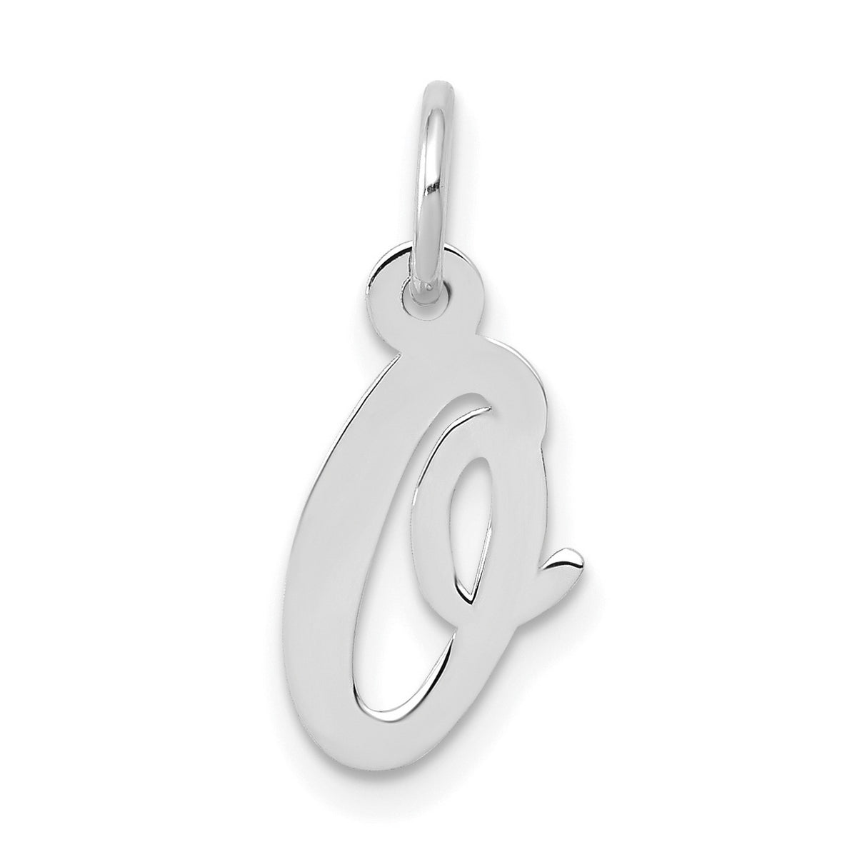 10k White Gold Letter Q Pendant, Script Initial Charm Design for Women