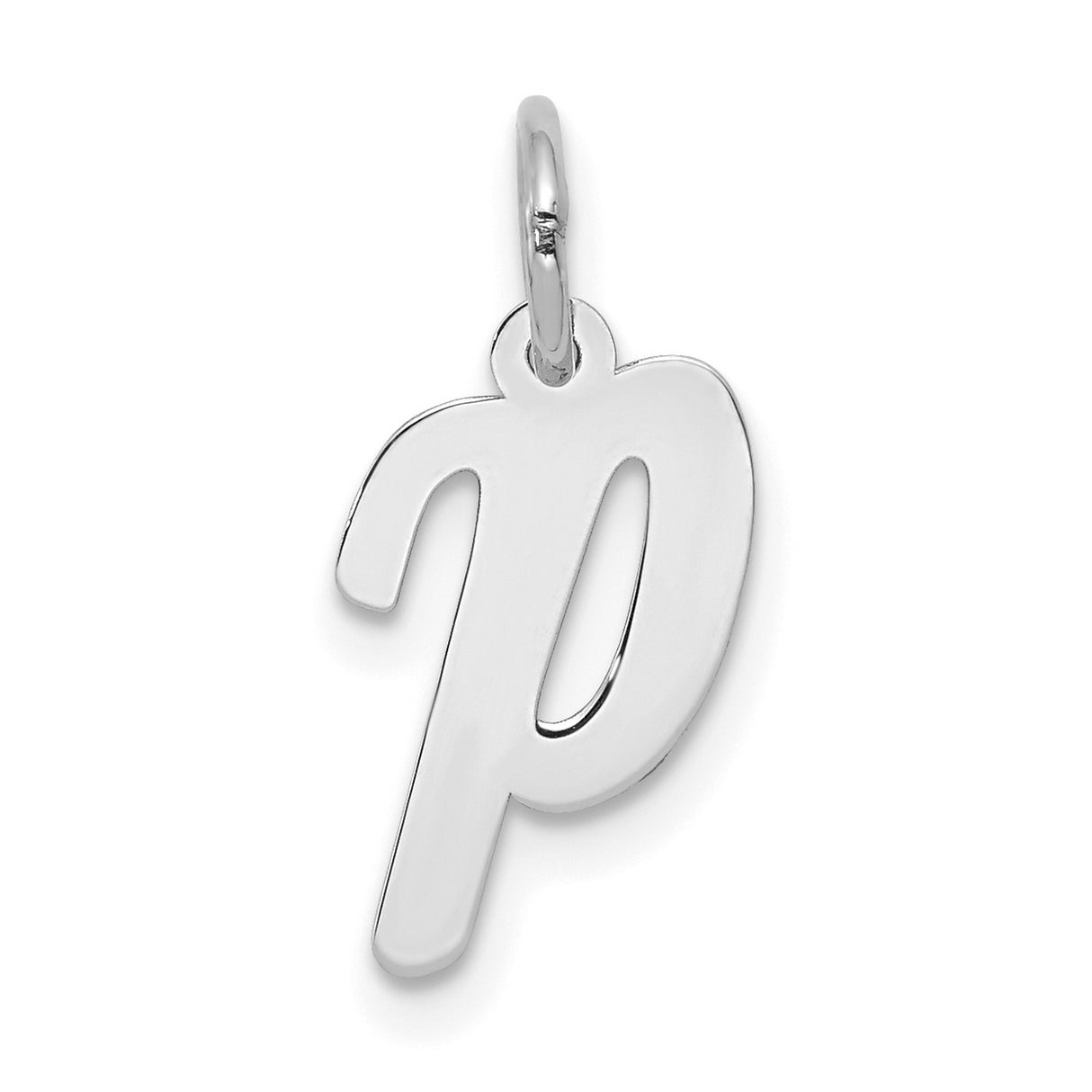 10k White Gold Letter P Pendant, Lowercase Script Initial Charm for Women