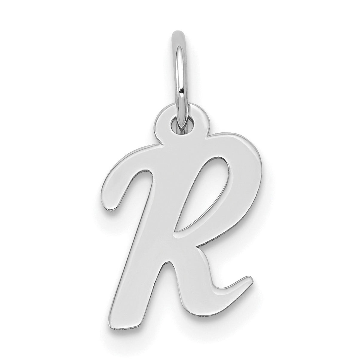 10k White Gold Initial R Pendant Charm, Script Letter Design for Women