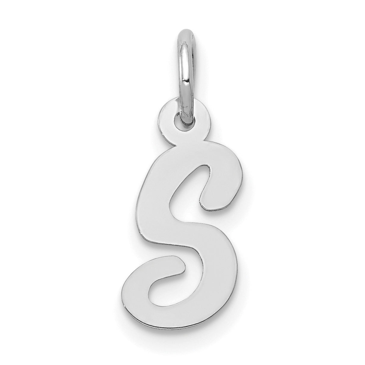 10k White Gold Script S Pendant, Polished Letter Charm, Dainty Monogram Jewelry for Women