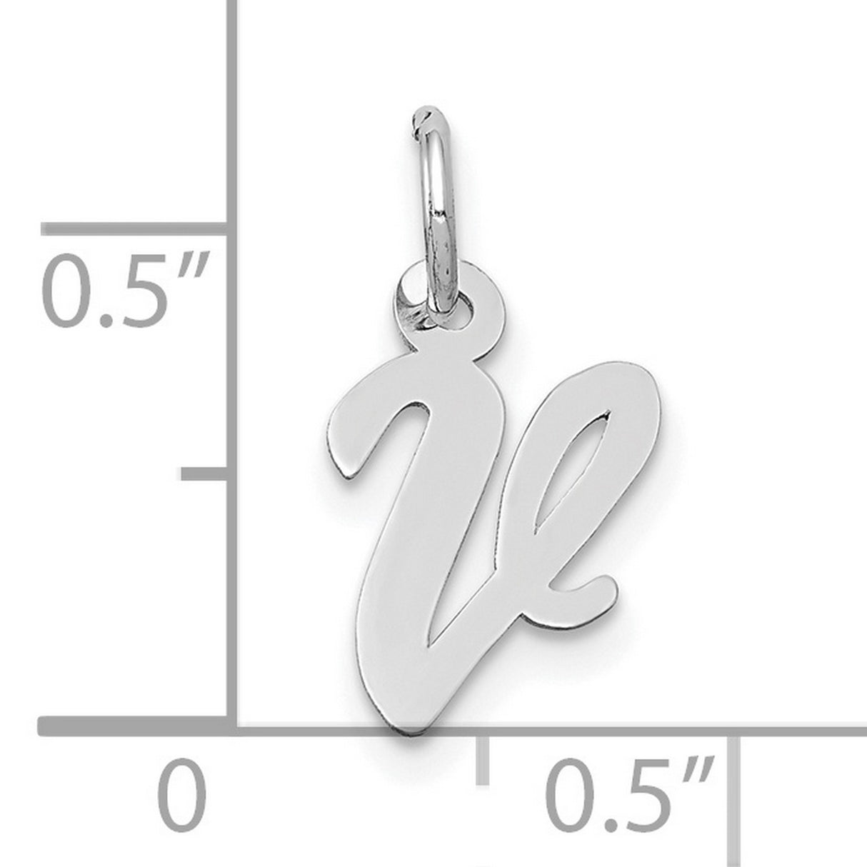 10k White Gold Letter V Pendant, Script Initial Charm, Cursive Monogram Jewelry for Women