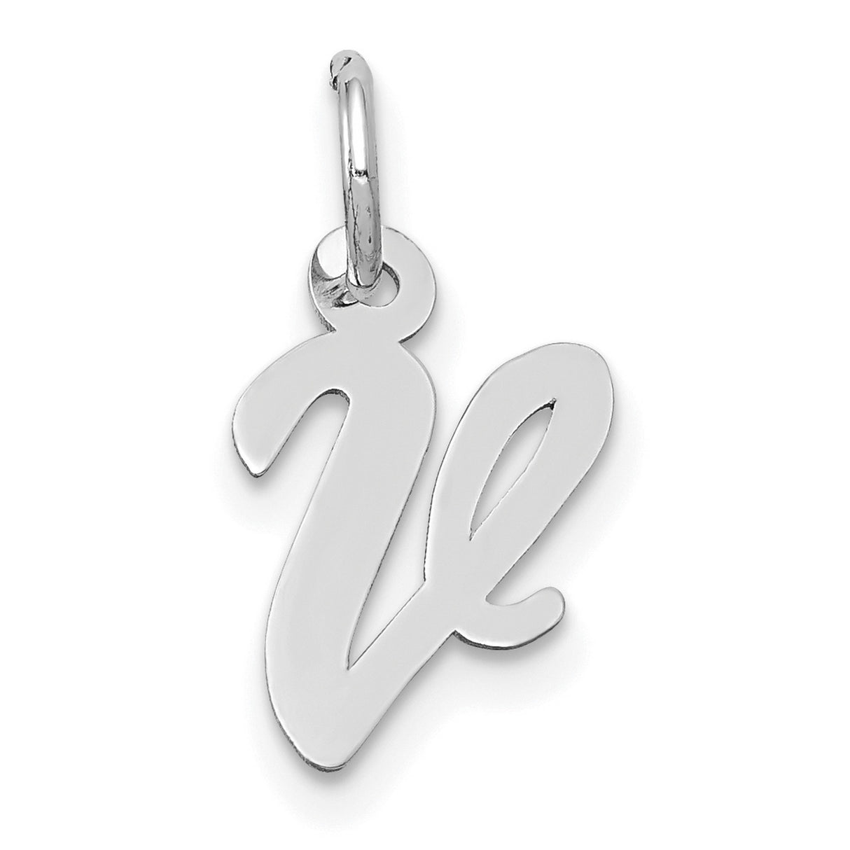 10k White Gold Letter V Pendant, Script Initial Charm, Cursive Monogram Jewelry for Women