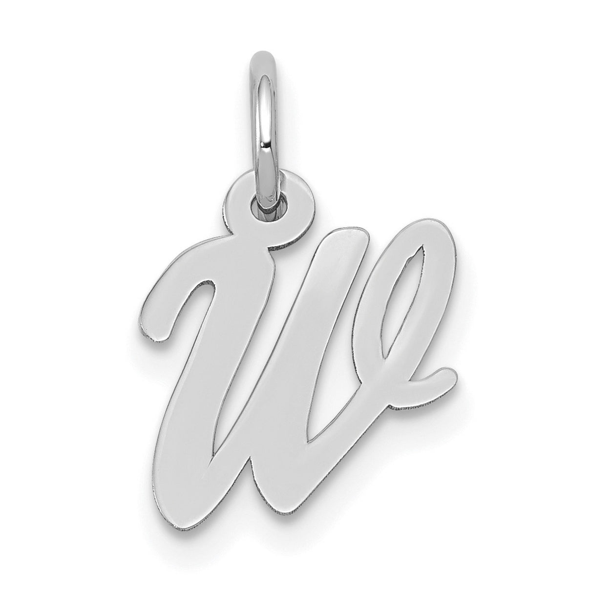 10k White Gold Pendant Charm, Script Letter W Design, Unisex Minimalist Jewelry