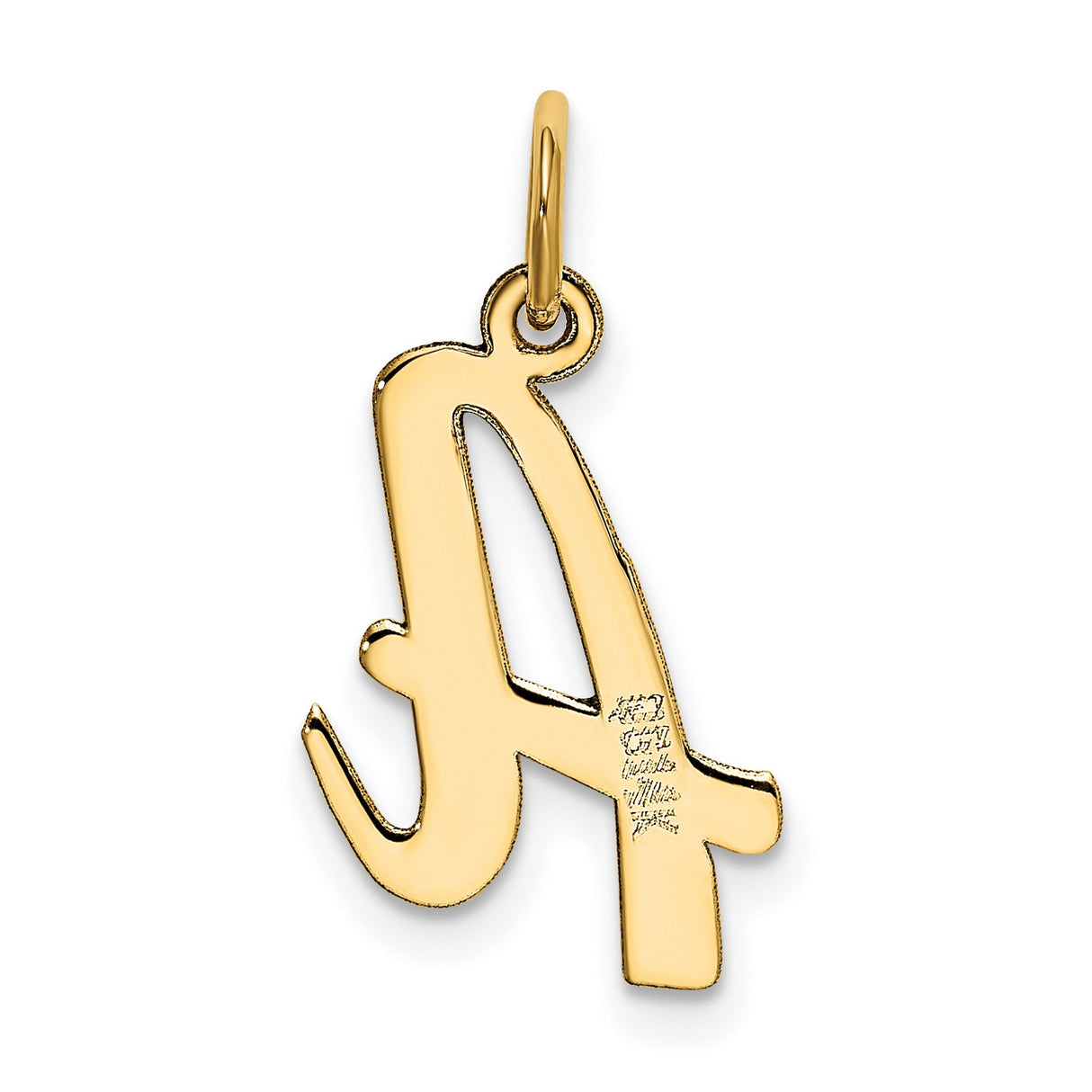 10k Yellow Gold Script Letter A Pendant Charm, Polished Cursive Initial Jewelry