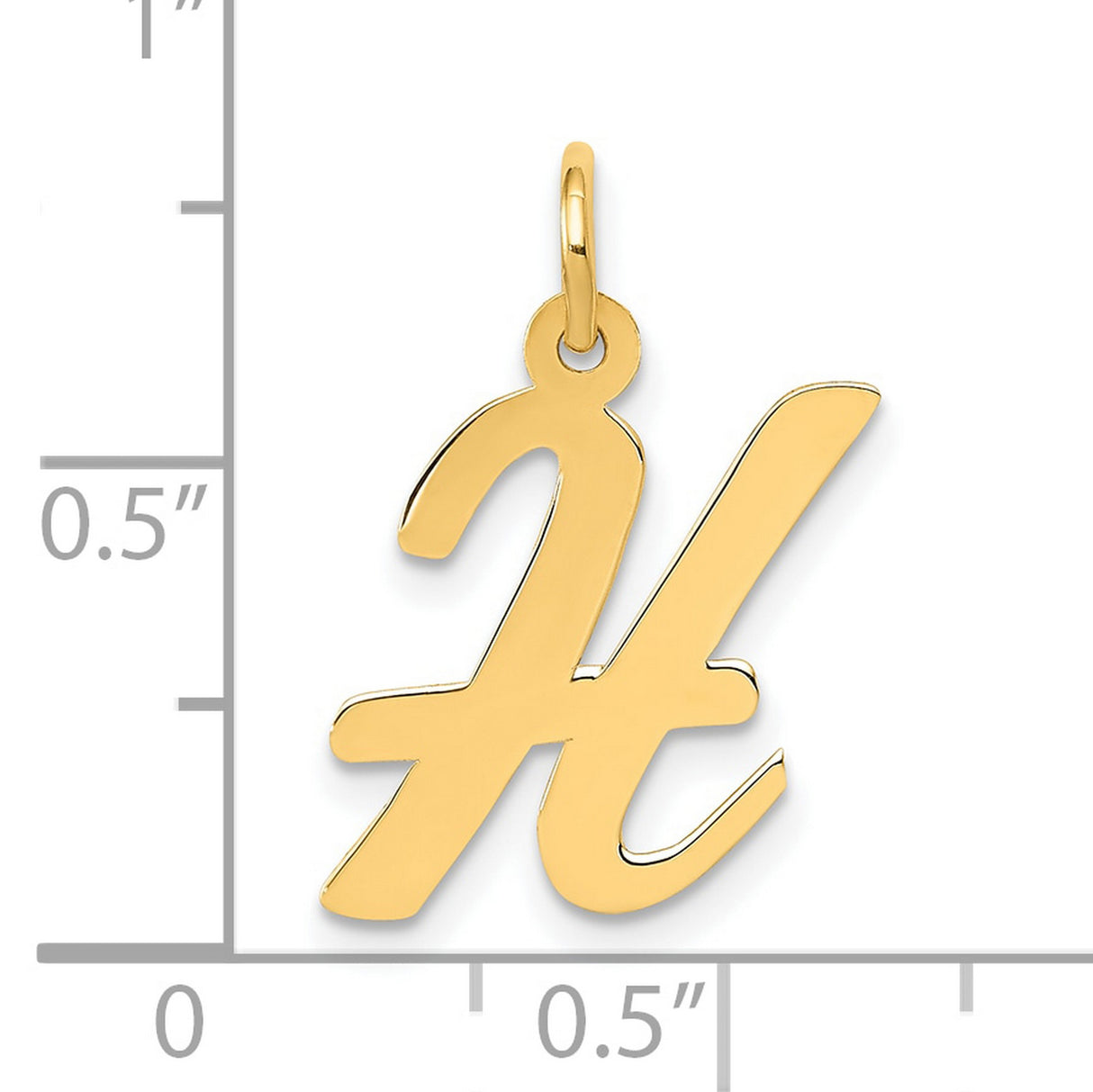 10k Yellow Gold Script Initial H Pendant, Polished Cursive Letter Charm for Women