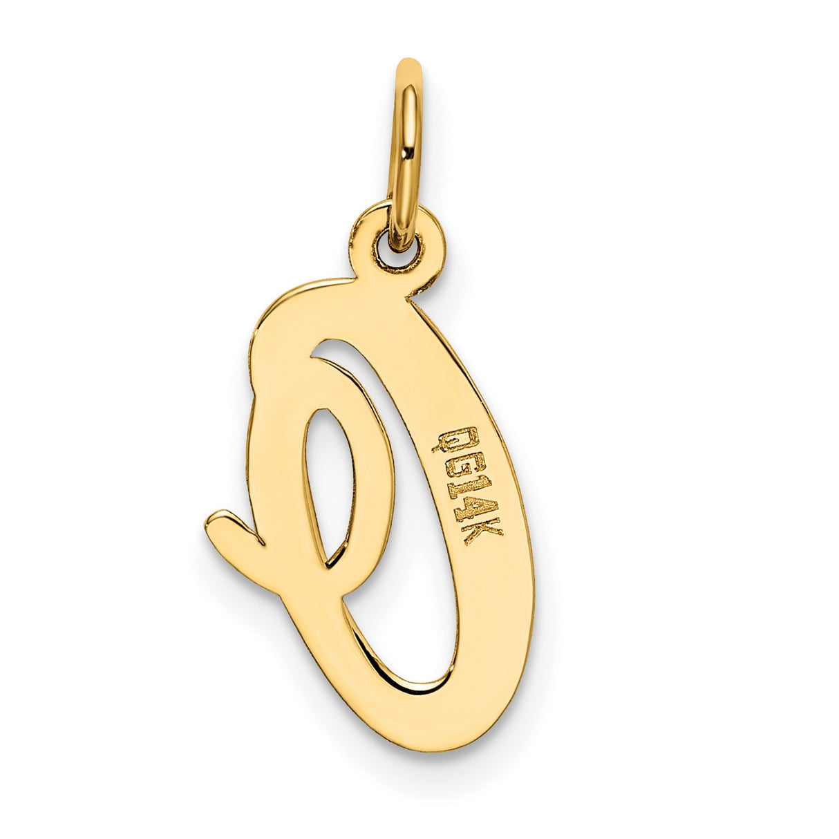10k Yellow Gold Letter Q Pendant, Script Initial Charm for Women or Unisex Wear