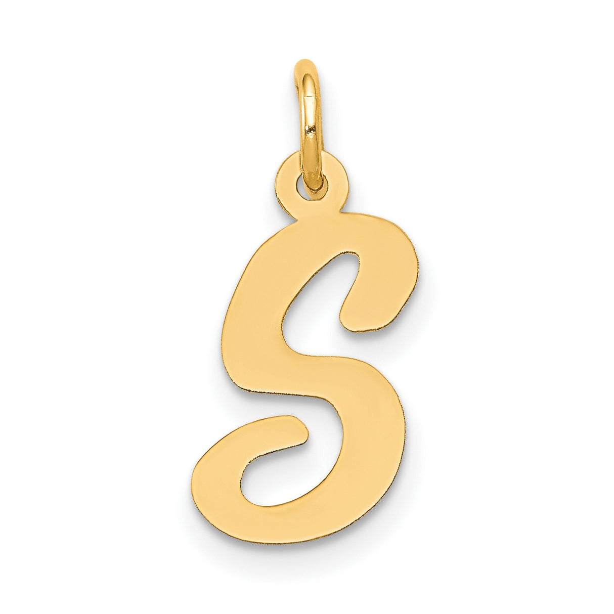 10k Yellow Gold Letter S Pendant Charm, Polished Script Initial Monogram Jewelry