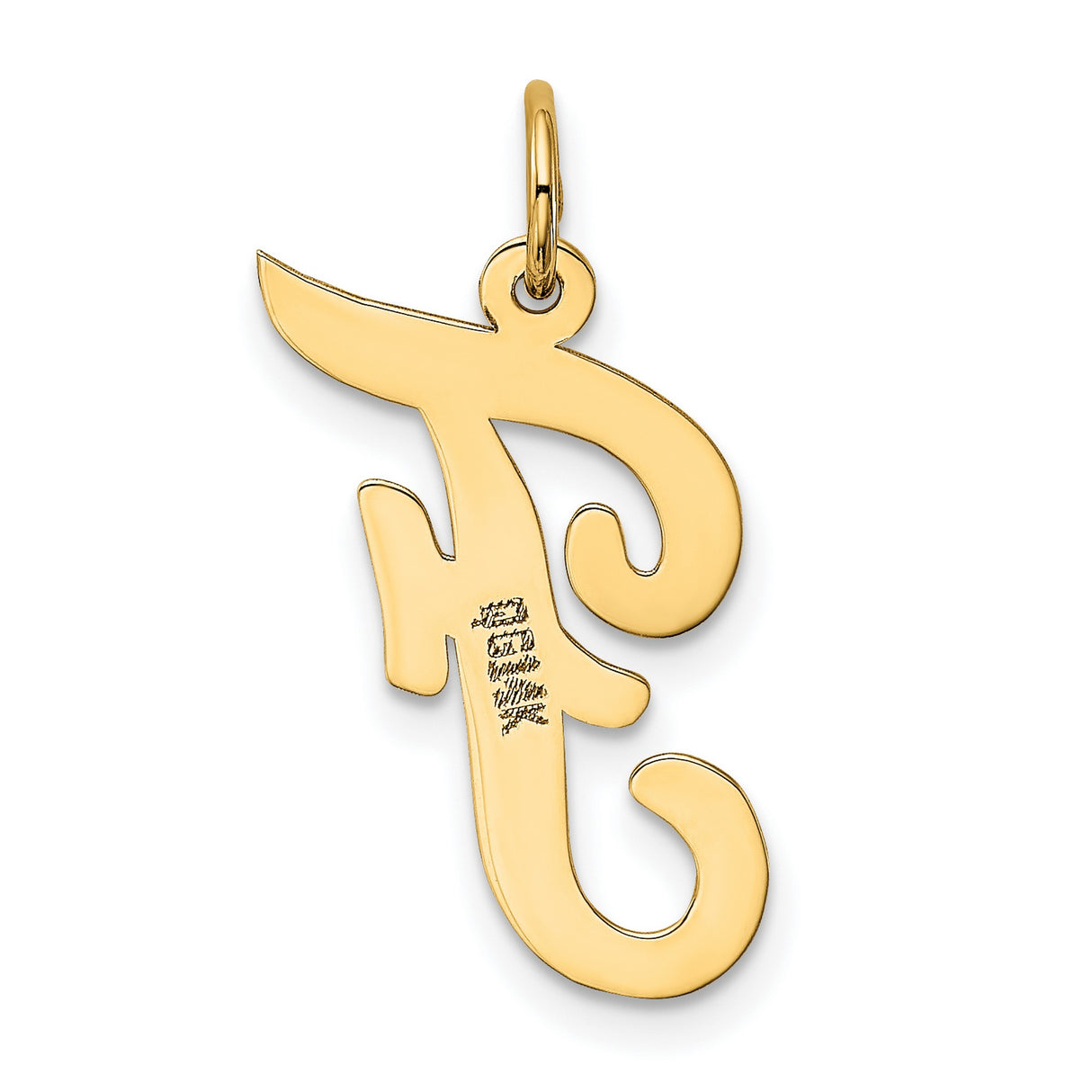 Large Script Letter F Initial Charm Pendant in Real 10k Yellow Gold
