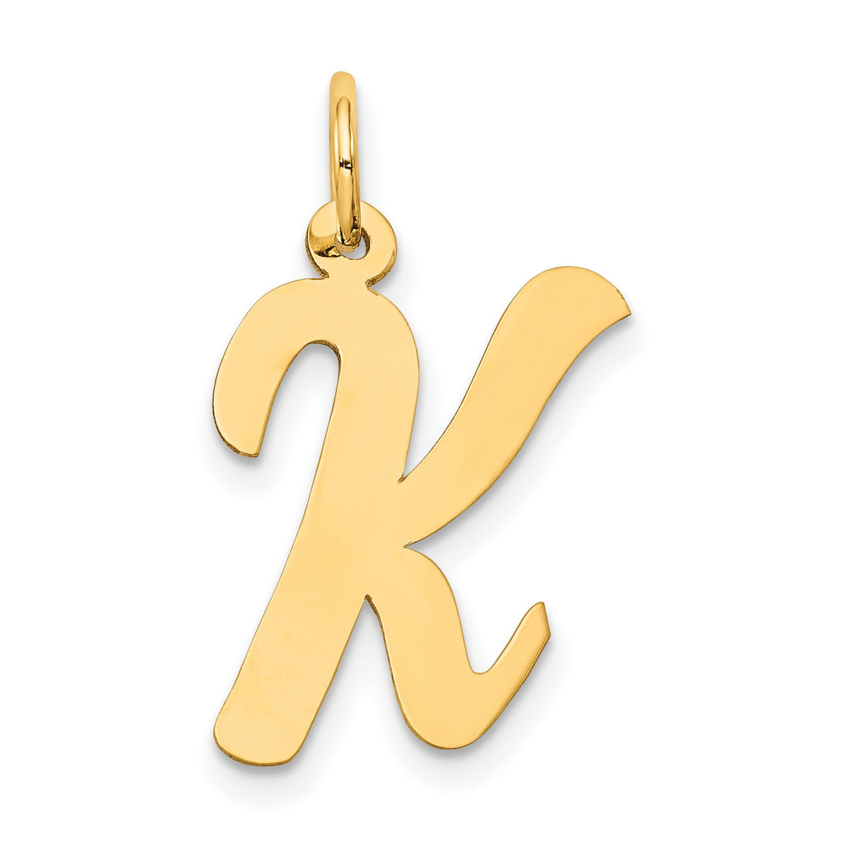10k Yellow Gold Initial K Pendant Charm, Script Letter Design, Polished Finish