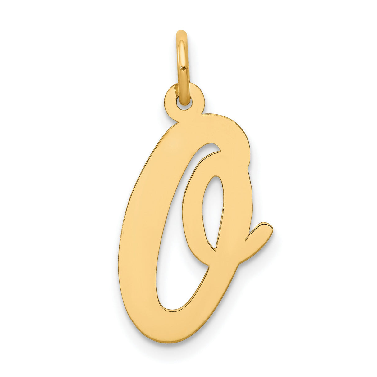 10k Yellow Gold Initial Q Pendant, Polished Script Letter Charm for Women
