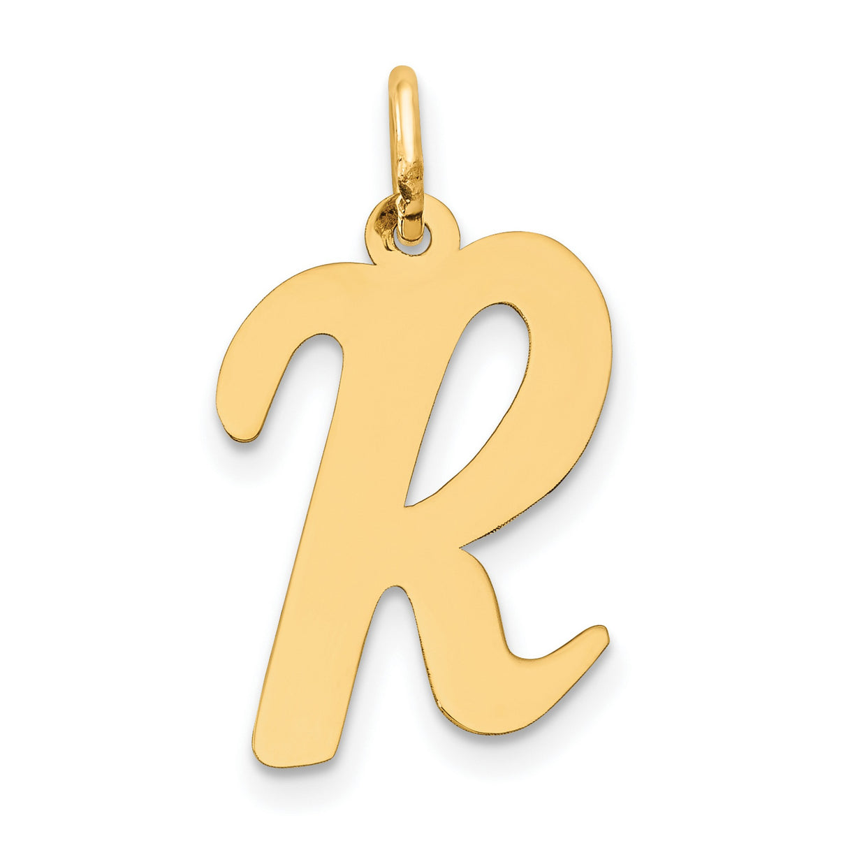 10k Yellow Gold Script Letter R Pendant, Cursive Initial Charm for Women or Unisex Wear