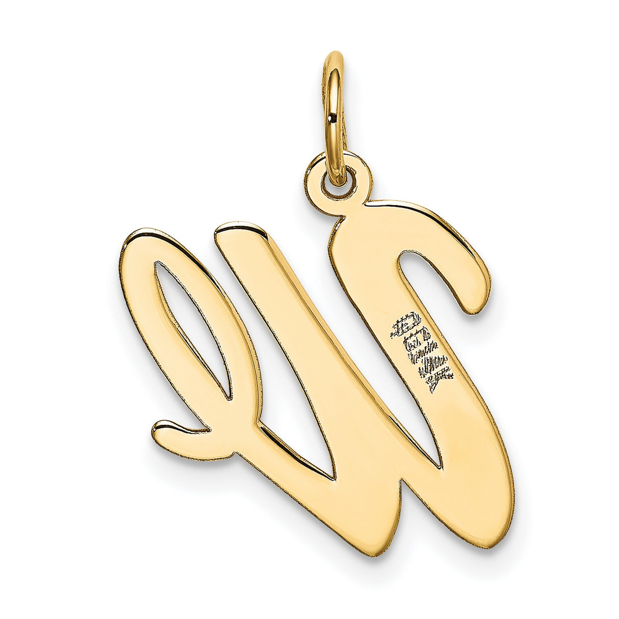10k Yellow Gold Script Letter W Pendant, Cursive Initial Charm for Women or Unisex Wear