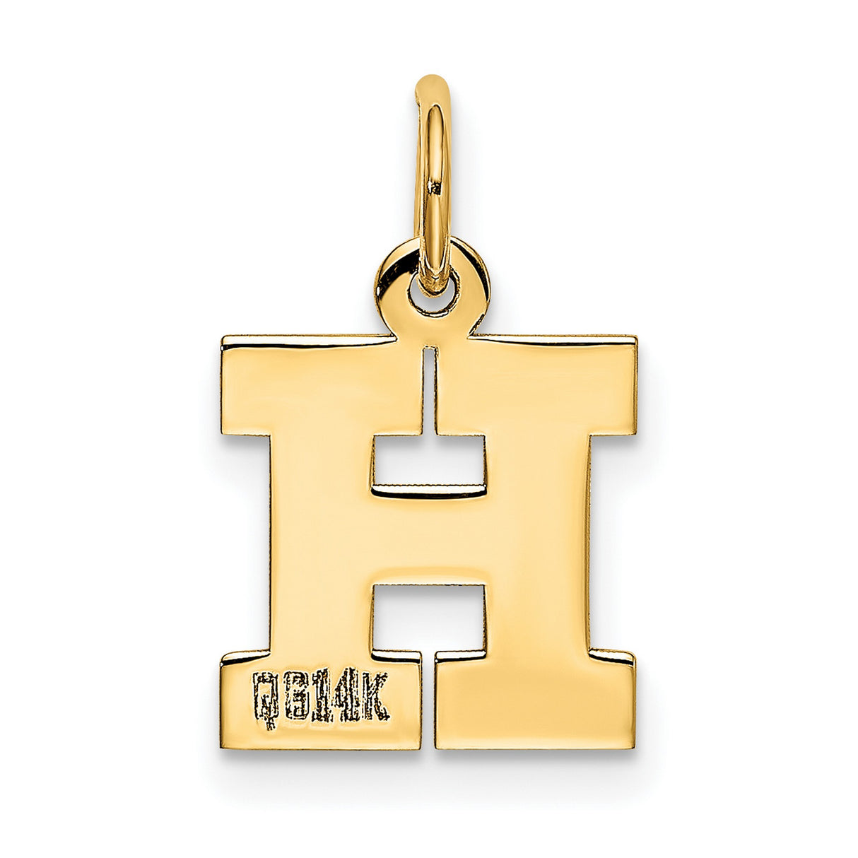 10k Yellow Gold Pendant, Letter H Block Initial Charm, Unisex Minimalist Jewelry