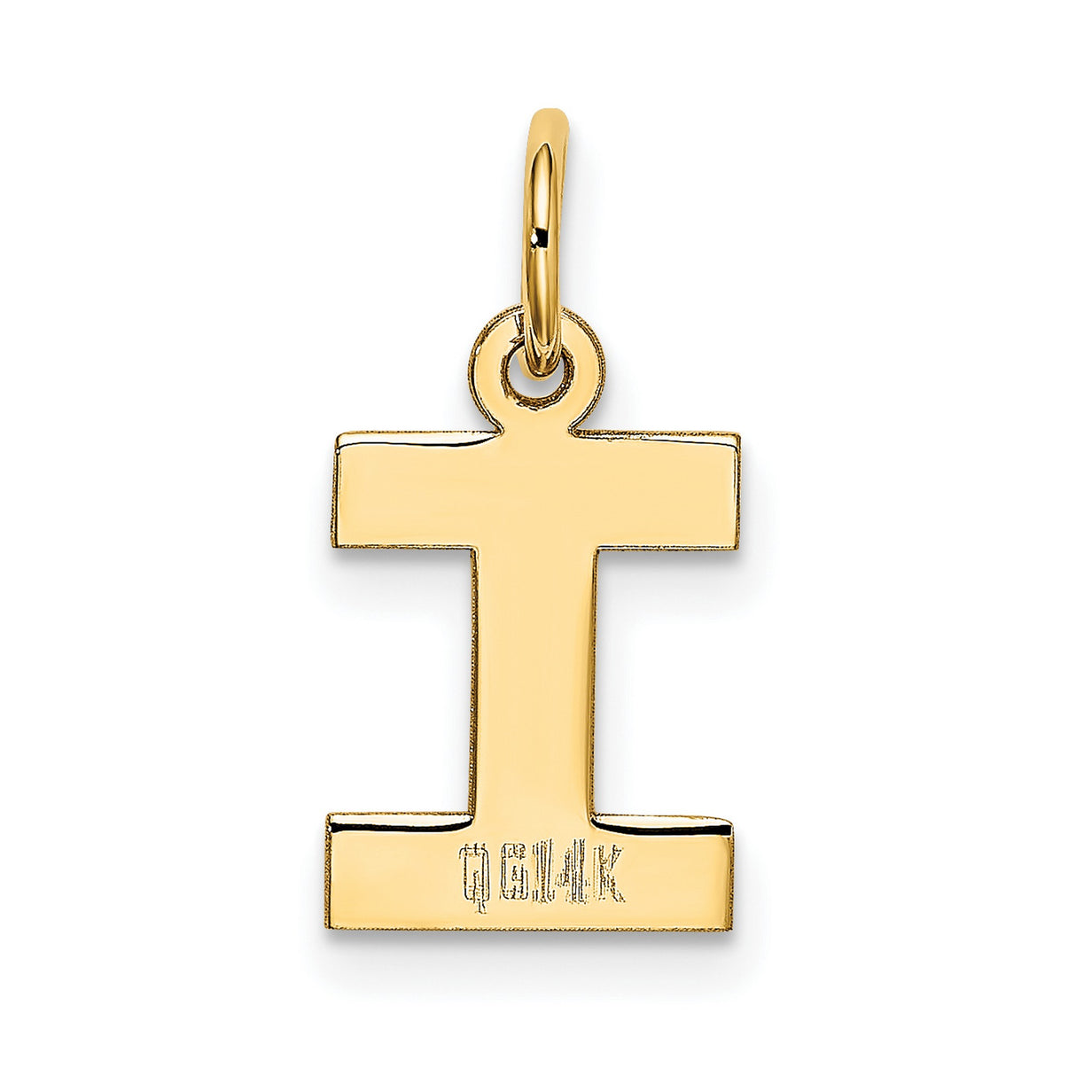 10k Yellow Gold Initial I Pendant Charm, Block Letter Alphabet Design for Women or Unisex Wear