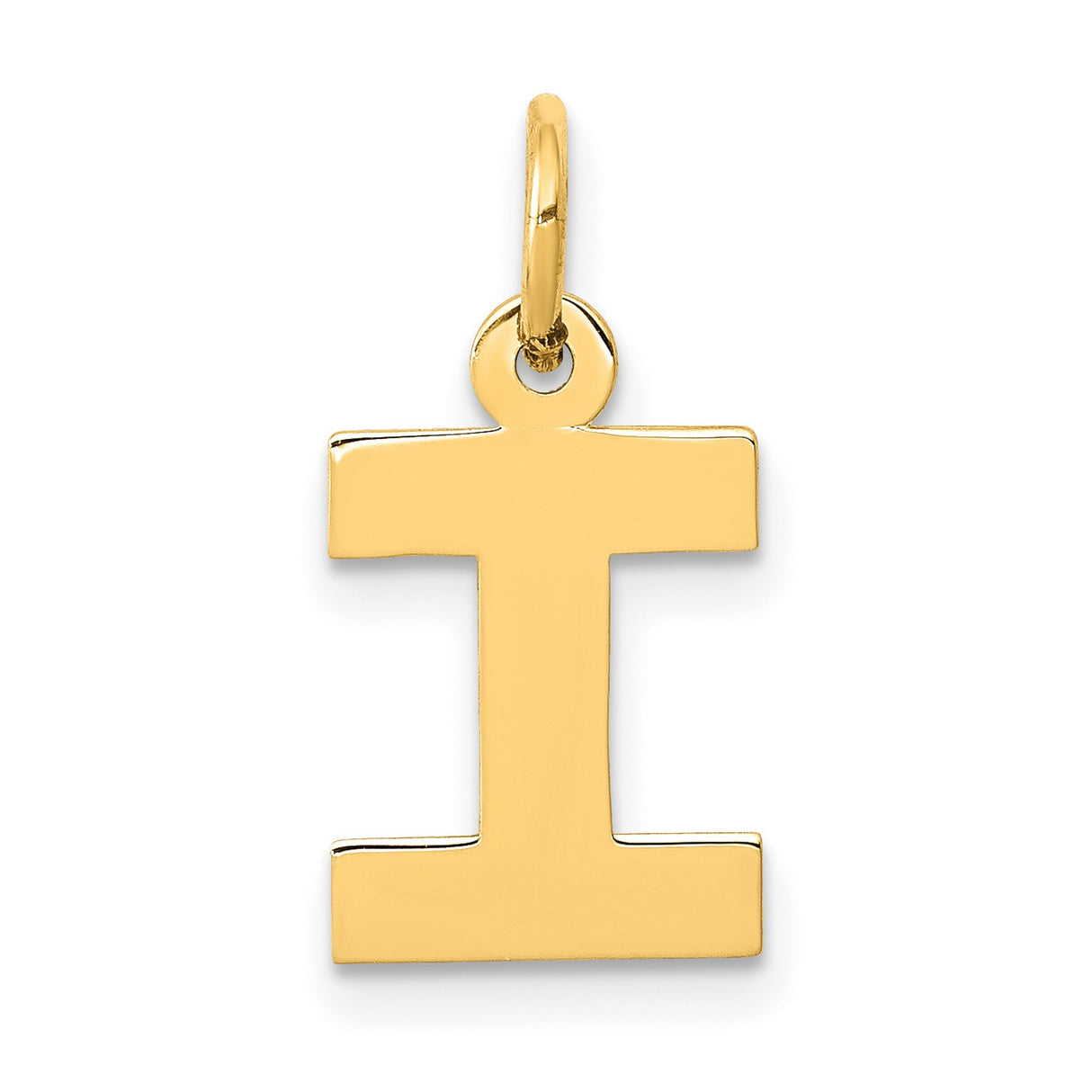 10k Yellow Gold Initial I Pendant Charm, Block Letter Alphabet Design for Women or Unisex Wear