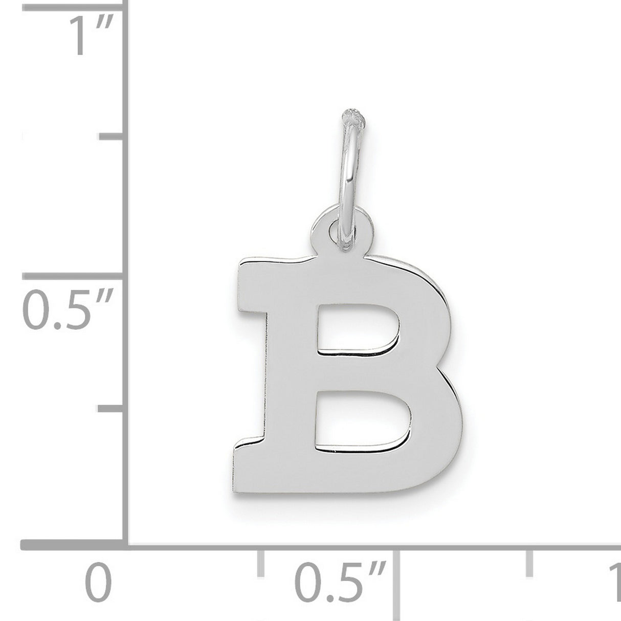 10k White Gold Letter B Pendant, Polished Block Initial Charm for Women or Unisex