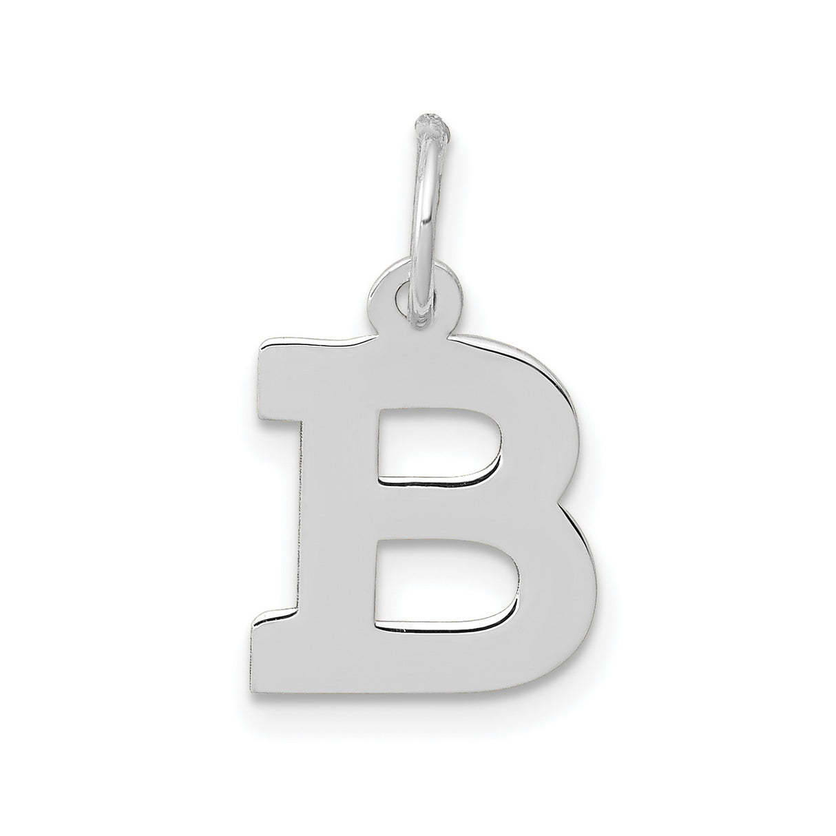 10k White Gold Letter B Pendant, Polished Block Initial Charm for Women or Unisex