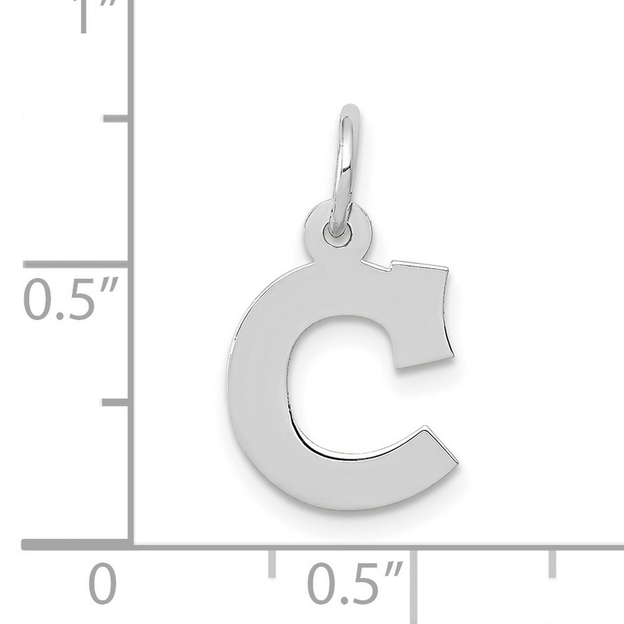 10k White Gold Initial C Pendant, Polished Block Letter Charm, Minimalist Unisex Jewelry