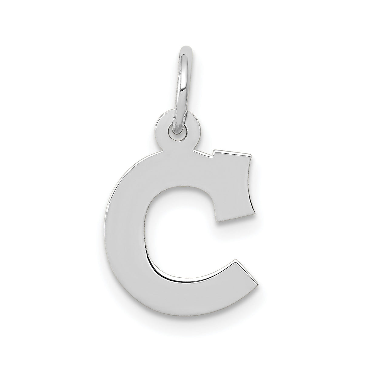 10k White Gold Initial C Pendant, Polished Block Letter Charm, Minimalist Unisex Jewelry