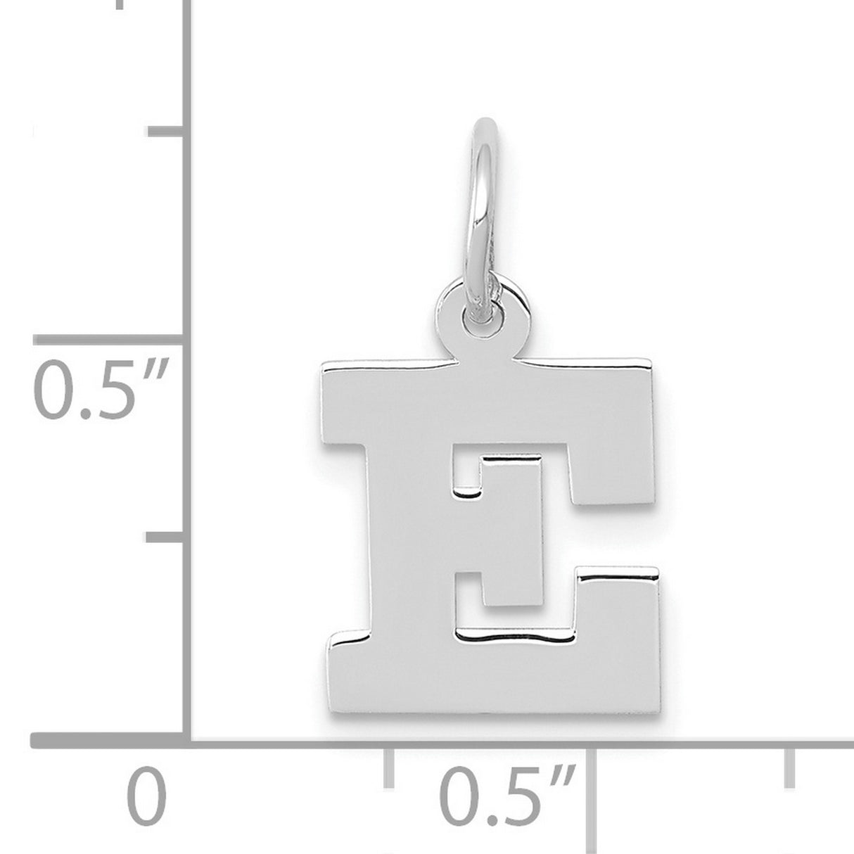 10k White Gold Letter E Pendant, Block Initial Charm, Clean Modern Design, Unisex