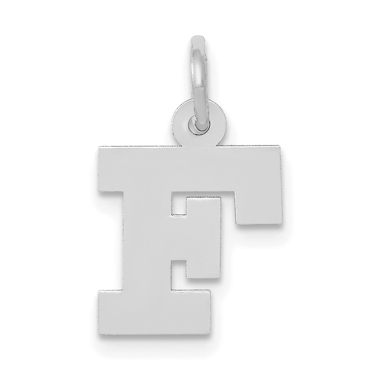 10k White Gold Letter F Pendant, Flat Block Initial Charm for Women or Unisex Wear