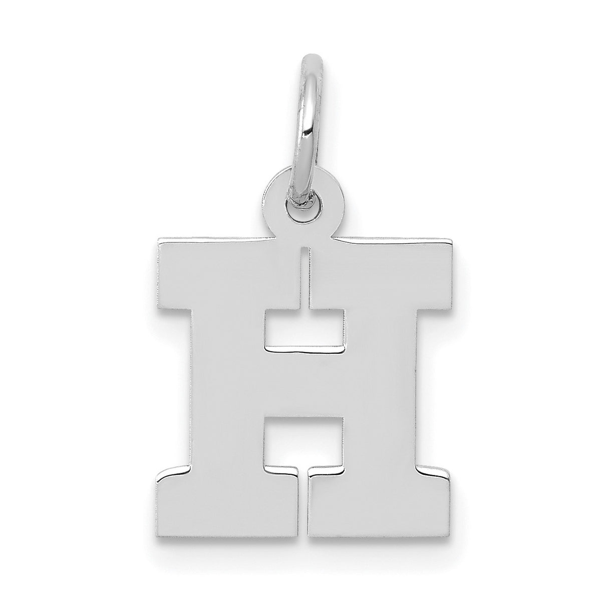 10k White Gold Initial H Pendant, Polished Block Letter Charm, Minimalist Alphabet Jewelry