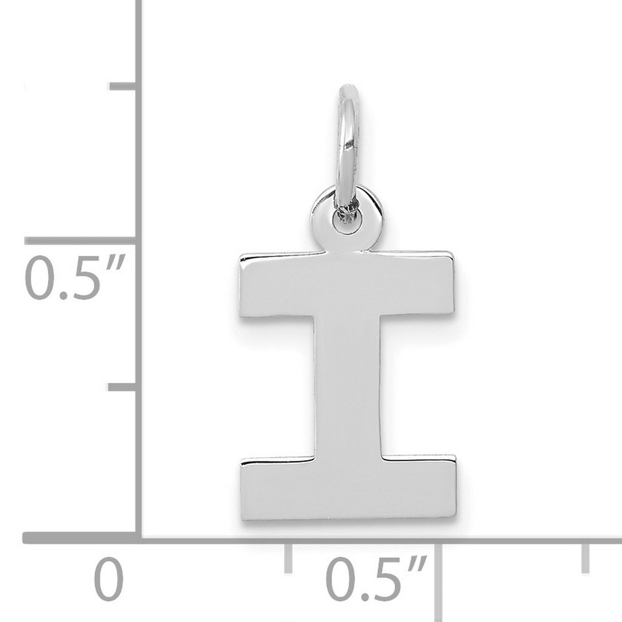 10k White Gold Pendant with Polished Block Letter I, Minimalist Initial Charm