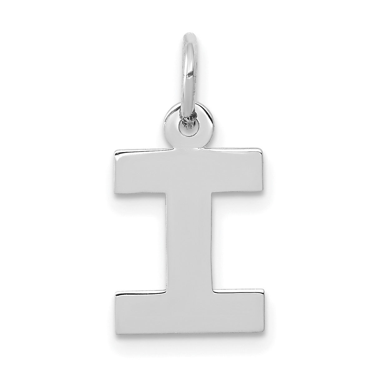 10k White Gold Pendant with Polished Block Letter I, Minimalist Initial Charm