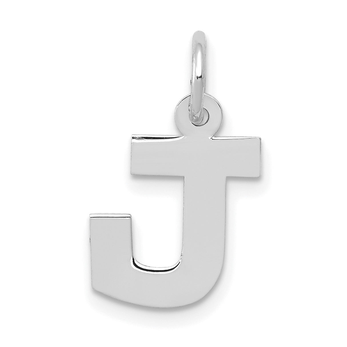 10k White Gold Initial Pendant, Block Letter J Charm, Minimalist Monogram Design