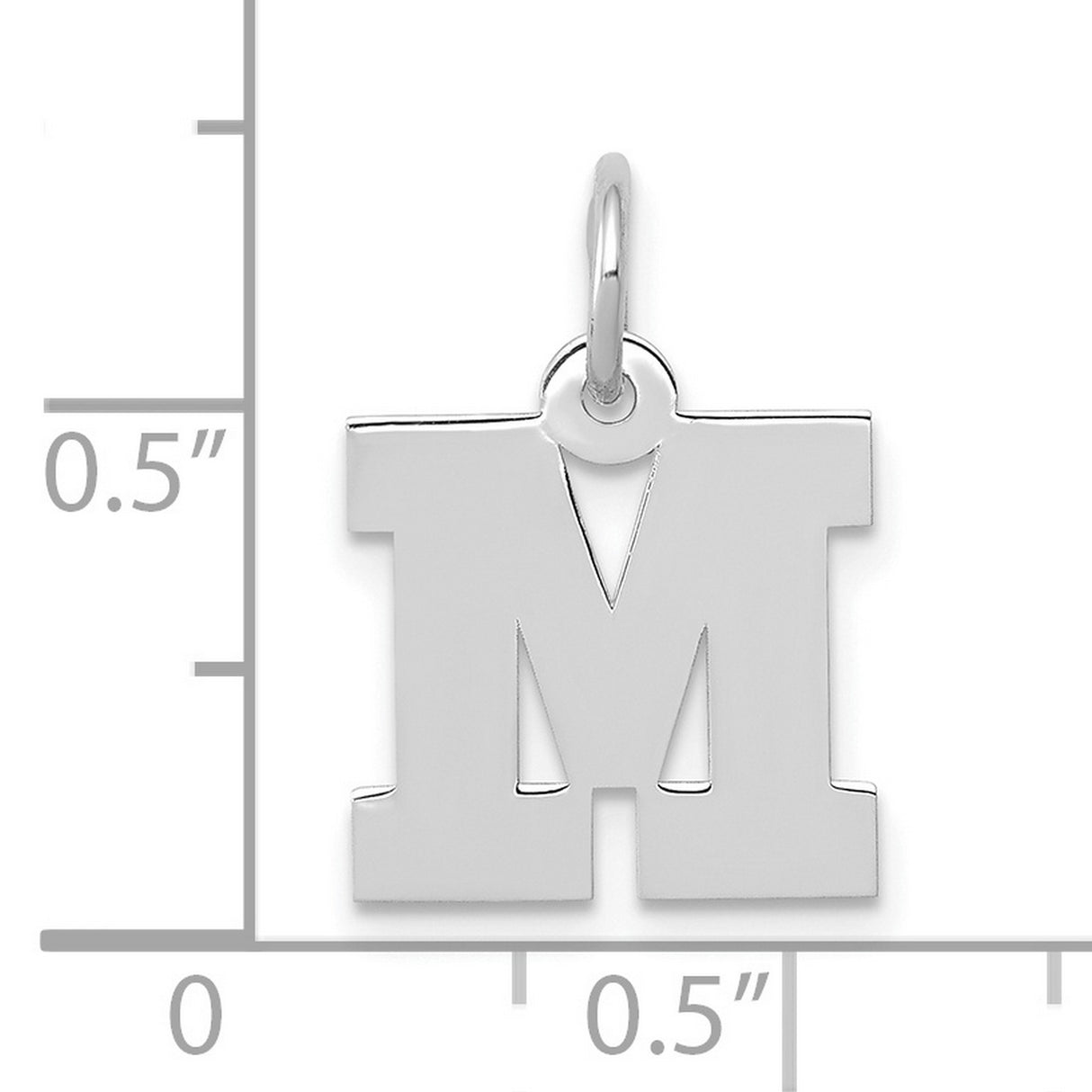10k White Gold Pendant, Bold Block Initial M Letter Charm for Women or Unisex Wear
