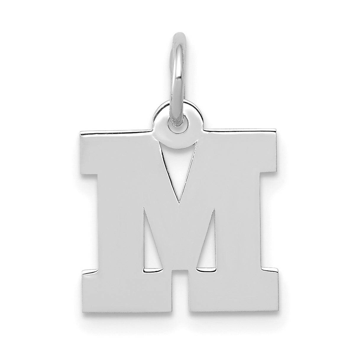 10k White Gold Pendant, Bold Block Initial M Letter Charm for Women or Unisex Wear