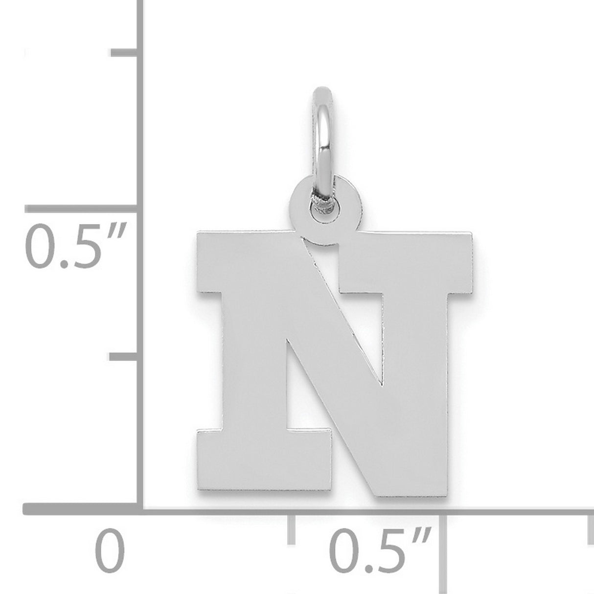 10k White Gold Initial N Pendant Charm, Bold Block Letter Design, Unisex Alphabet Jewelry