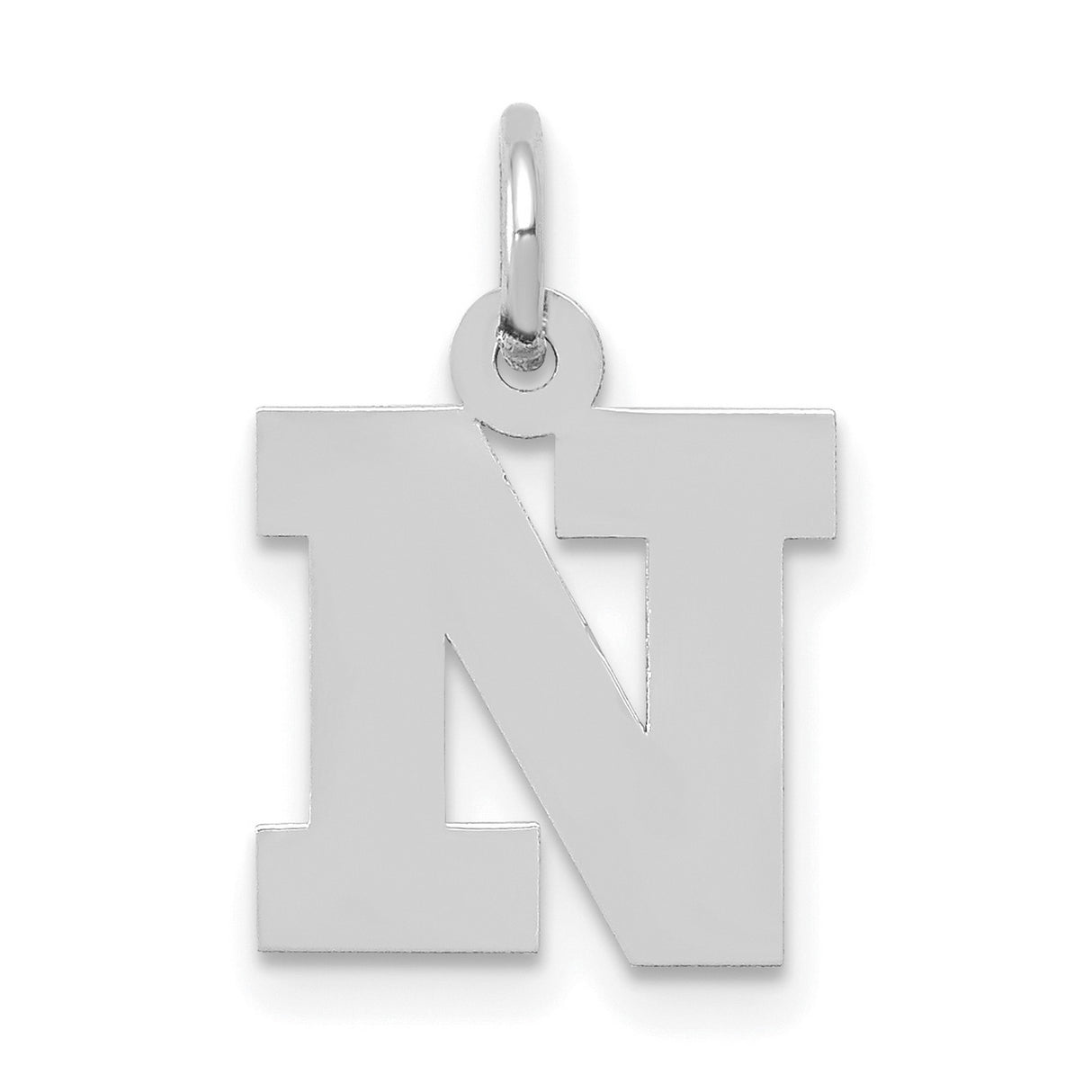 10k White Gold Initial N Pendant Charm, Bold Block Letter Design, Unisex Alphabet Jewelry
