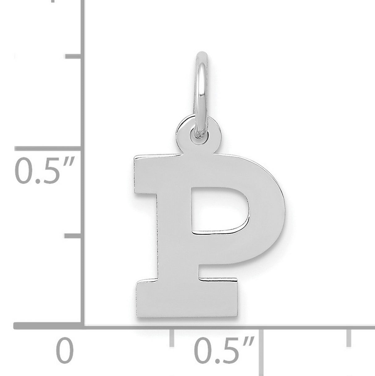 10k White Gold Pendant, Polished Block Letter P Initial Charm, Unisex Monogram Jewelry