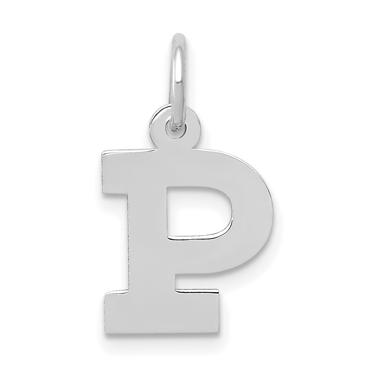 10k White Gold Pendant, Polished Block Letter P Initial Charm, Unisex Monogram Jewelry