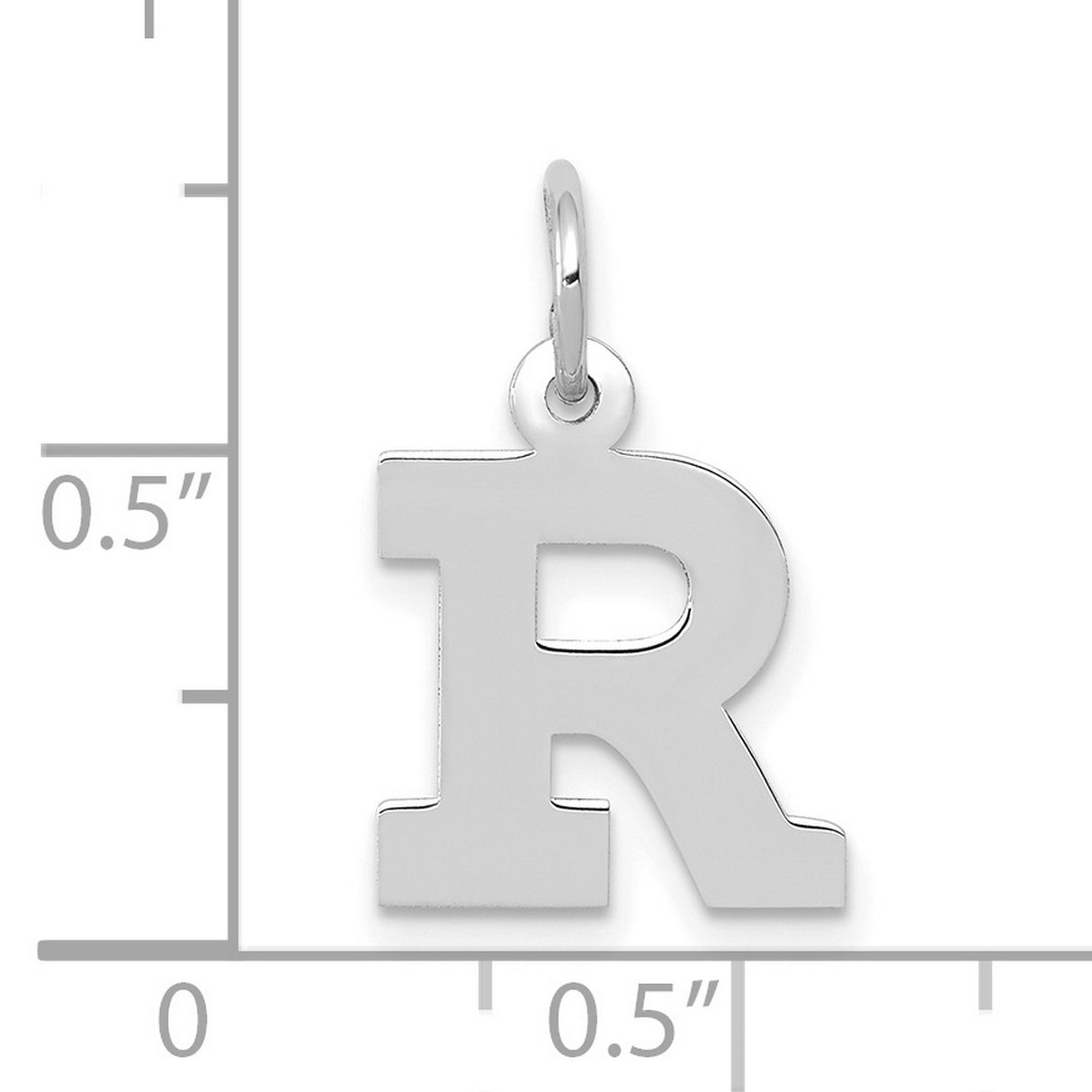 10k White Gold Letter R Pendant, Polished Block Initial Charm for Women or Unisex Wear