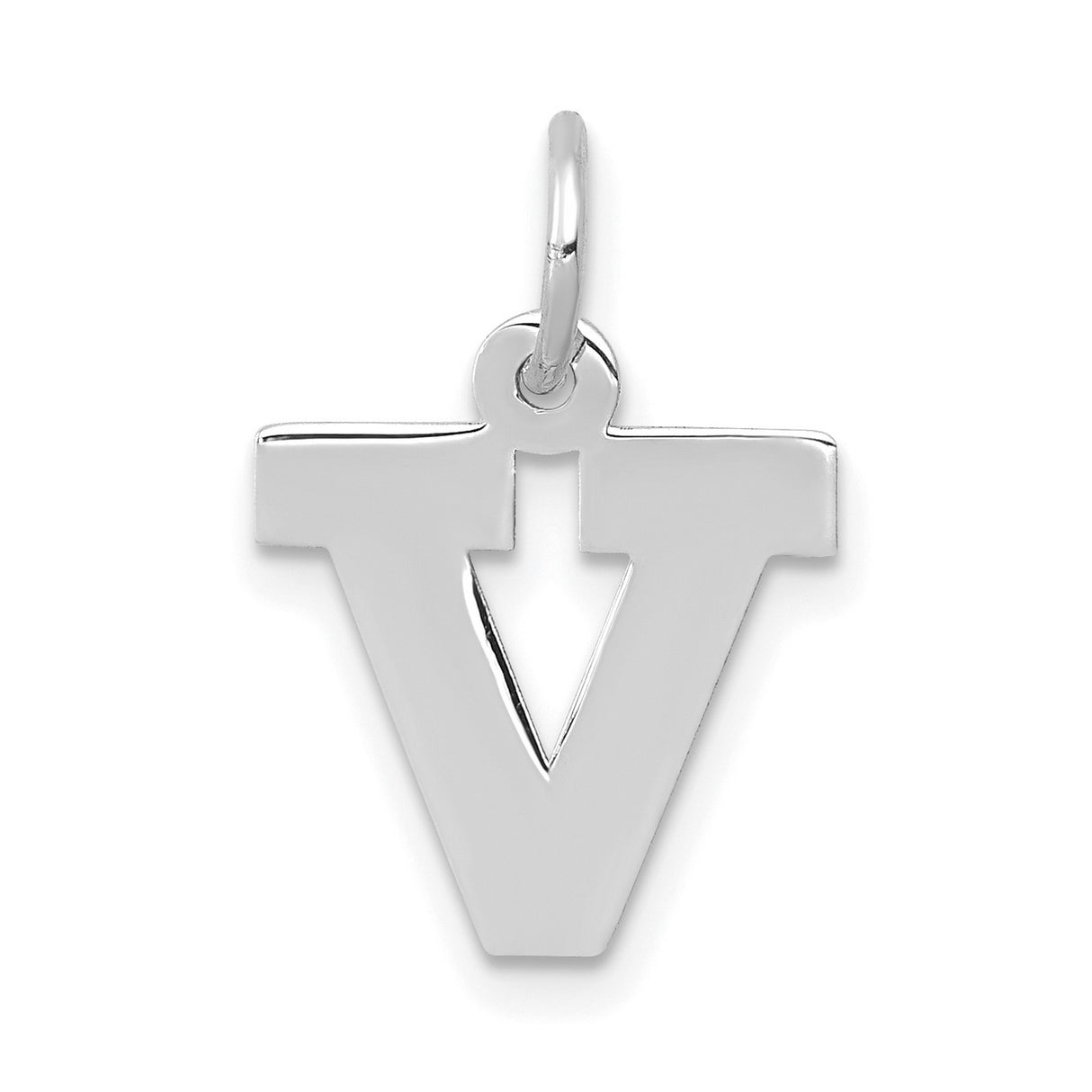 10k White Gold Hebrew Shin Pendant, Stylized V Arrowhead Design, Symbolic Religious Jewelry
