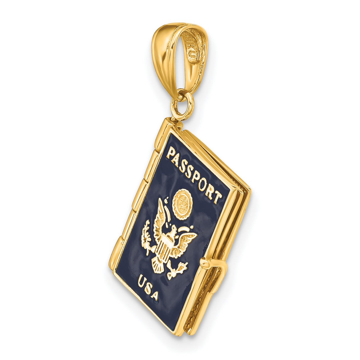 10k Yellow Gold Passport Pendant with U.S. Seal, Enamel Travel Charm, Citizenship and Patriotism Theme
