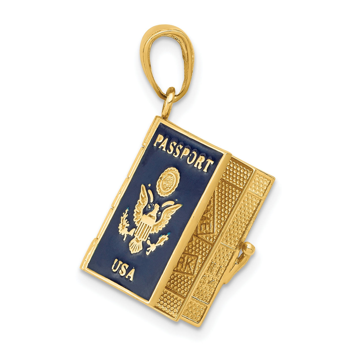 10k Yellow Gold Passport Pendant with U.S. Seal, Enamel Travel Charm, Citizenship and Patriotism Theme